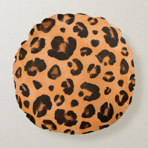 Leopard fur, watercolor, seamless texture. round pillow