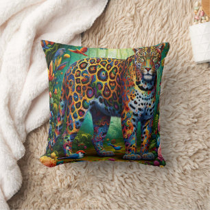 Leopard Gaze: Tropical Majesty in Motion Throw Pillow