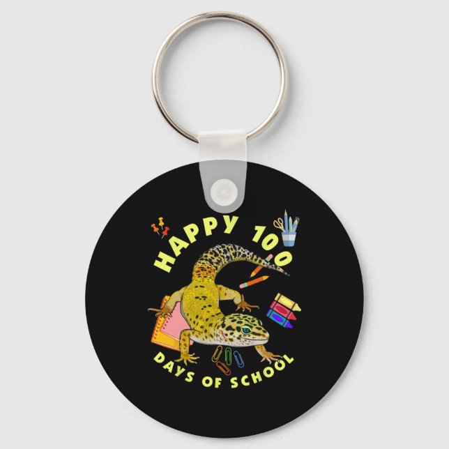 Leopard Gecko Happy 100 Days Of School Funny  Keychain (Front)