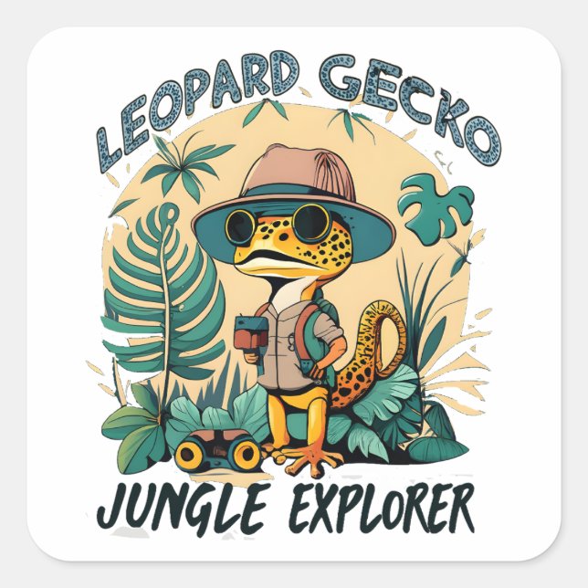 Leopard Gecko Jungle Explorer : Wild Adventure Square Sticker (Front)