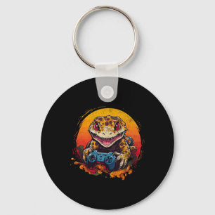Leopard Gecko Playing Video Game Lizard And Reptil Keychain