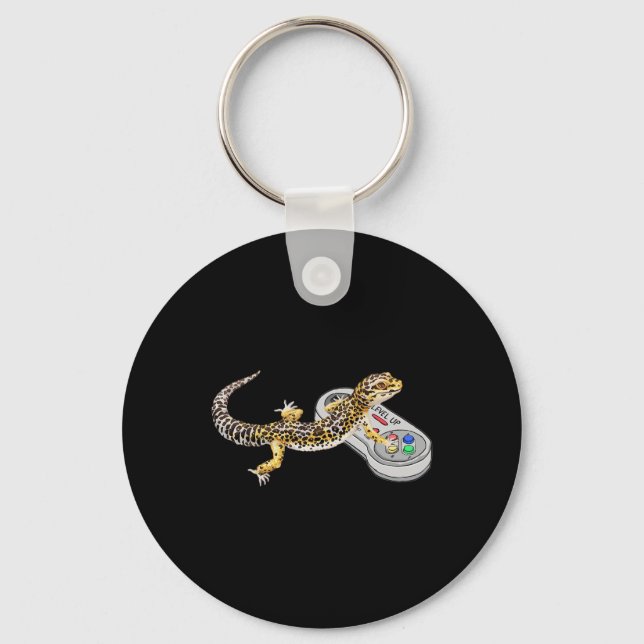 Leopard Gecko Playing Video Game Lizard And Reptil Keychain (Front)