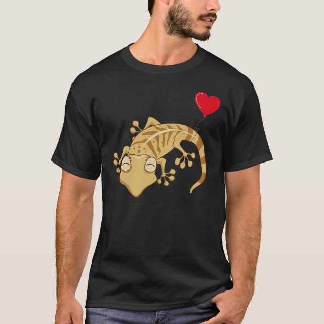 Leopard Gecko With Heart Balloon Valentines Day Lo T-Shirt (Front)