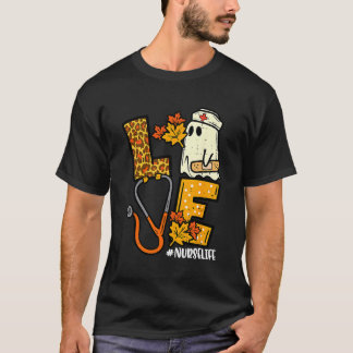 Leopard Ghost Nurse Halloween Costume Fall Scrub T T-Shirt