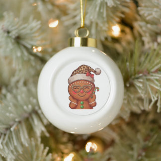 Leopard Gingerbread Christmas Heart Glasses Xmas Ceramic Ball Christmas Ornament