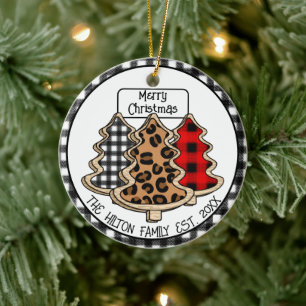 Leopard, Gingham and Buffalo Plaid Christmas Trees Ceramic Ornament