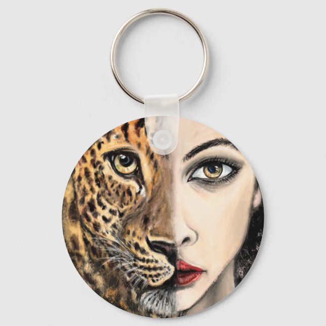 Leopard Girl Face Fantasy Keychain (Front)
