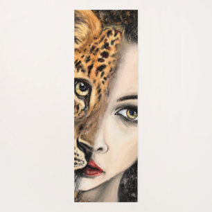 Leopard Girl Face Fantasy Yoga Mat Painting