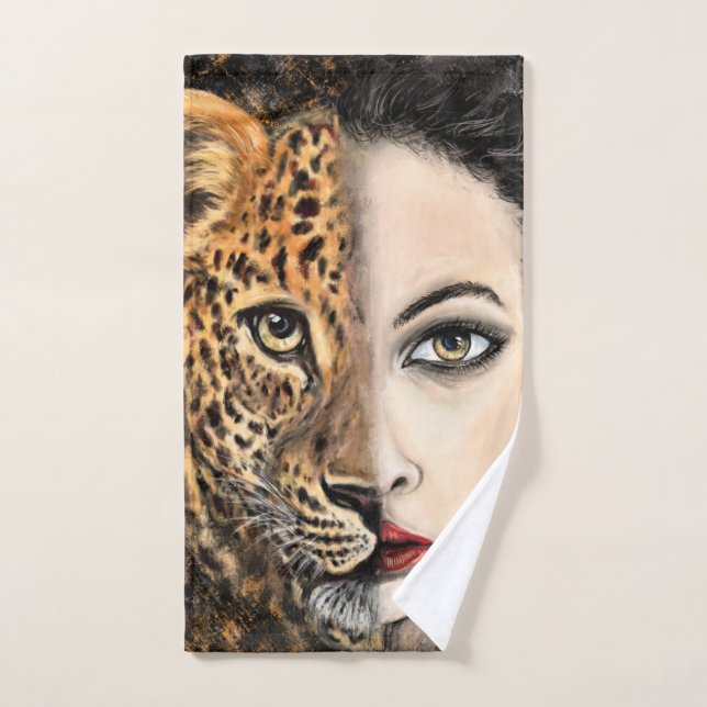 Leopard Girl Face Imaginaire Serviettes de bain Pe (Serviette à main)