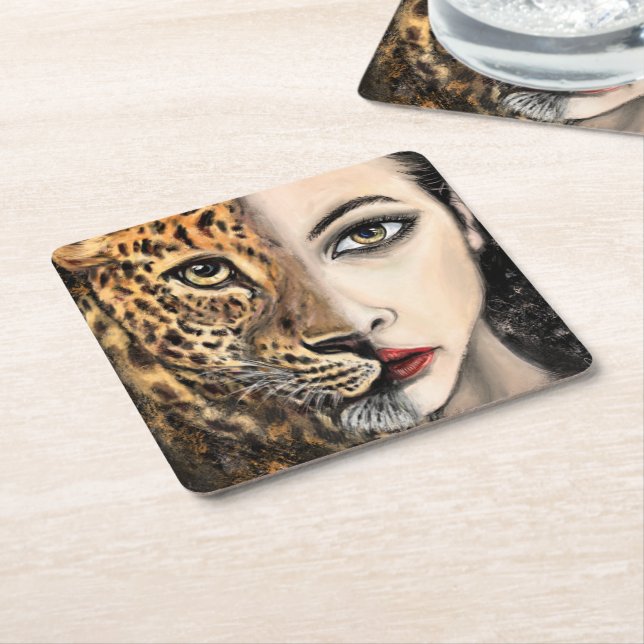 Leopard Girl Paper Coaster (Angled)
