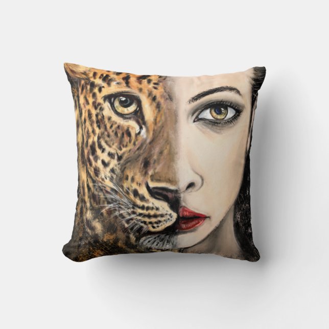 Leopard Girl Throw Pillow (Front)