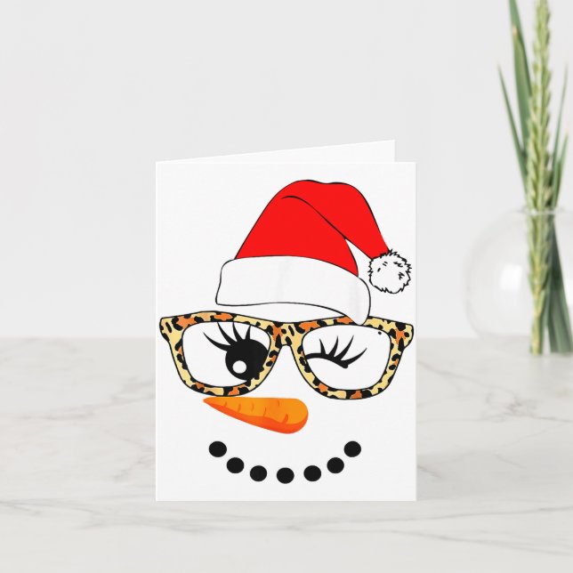 Leopard Gles Santa Claus Snowman Face Christmas Co Card (Front)