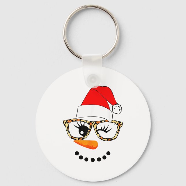 Leopard Gles Santa Claus Snowman Face Christmas Co Keychain (Front)
