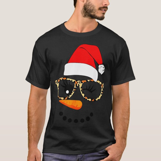 Leopard Gles Santa Claus Snowman Face Christmas Co T-Shirt (Front)