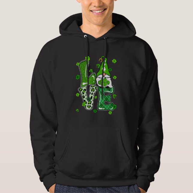 Leopard Glitter Plaid LOVE Gnome St Pattys Day Iri Hoodie (Front)