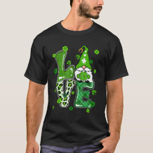 Leopard Glitter Plaid LOVE Gnome St Pattys Day Iri T-Shirt