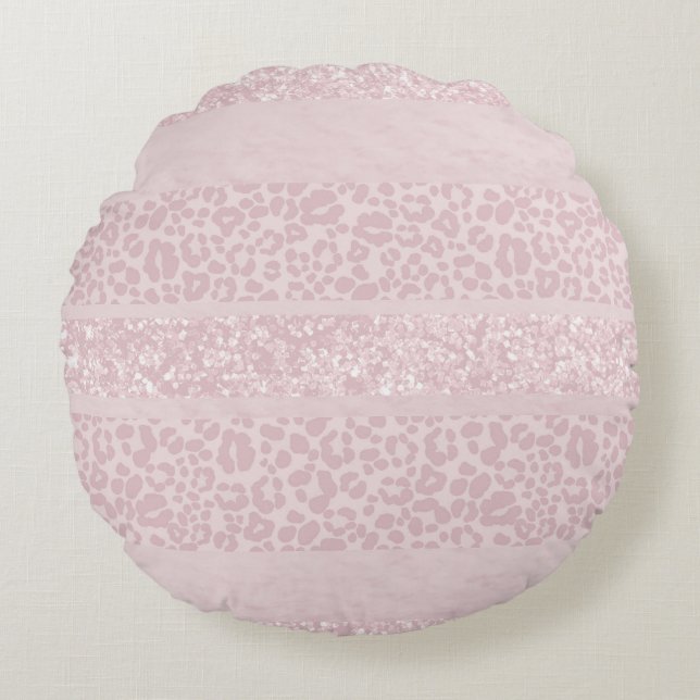 Leopard Glitter Stripes Glam 10 Round Pillow (Front)
