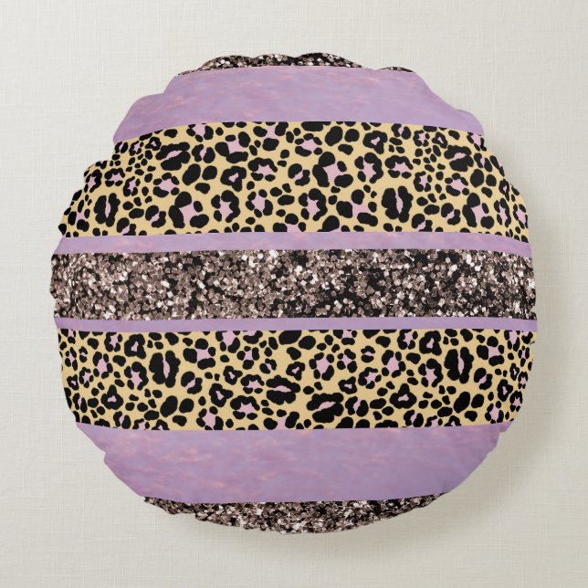 Leopard Glitter Stripes Glam 1 Round Pillow (Front)