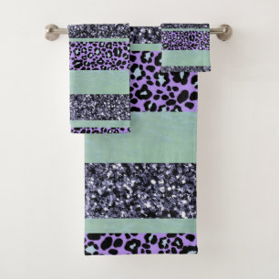 Leopard Glitter Stripes Glam 3 Bath Towel Set