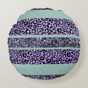 Leopard Glitter Stripes Glam 3 Round Pillow