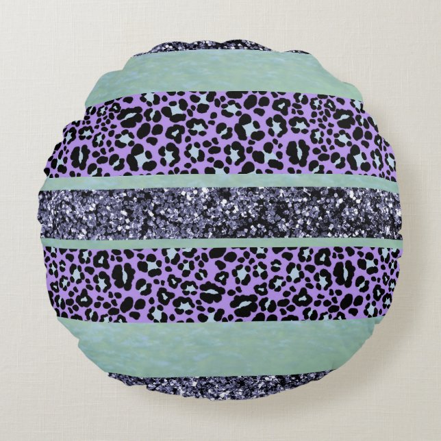 Leopard Glitter Stripes Glam 3 Round Pillow (Front)