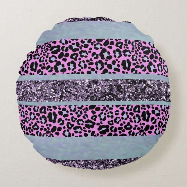 Leopard Glitter Stripes Glam 4 Round Pillow (Front)