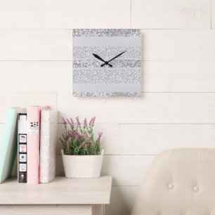 Leopard Glitter Stripes Glam 7 Square Wall Clock