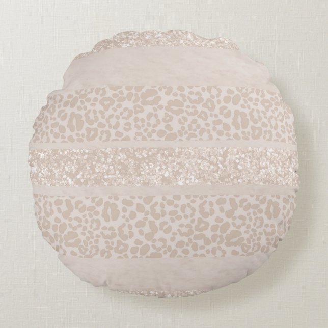 Leopard Glitter Stripes Glam 8 Round Pillow (Front)