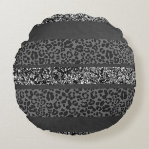 Leopard Glitter Stripes Glam 9 Round Pillow