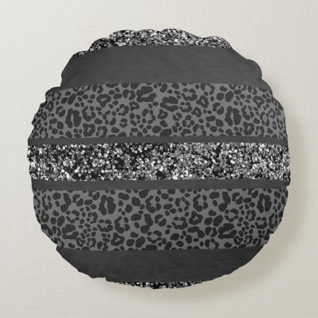 Leopard Glitter Stripes Glam 9 Round Pillow (Front)
