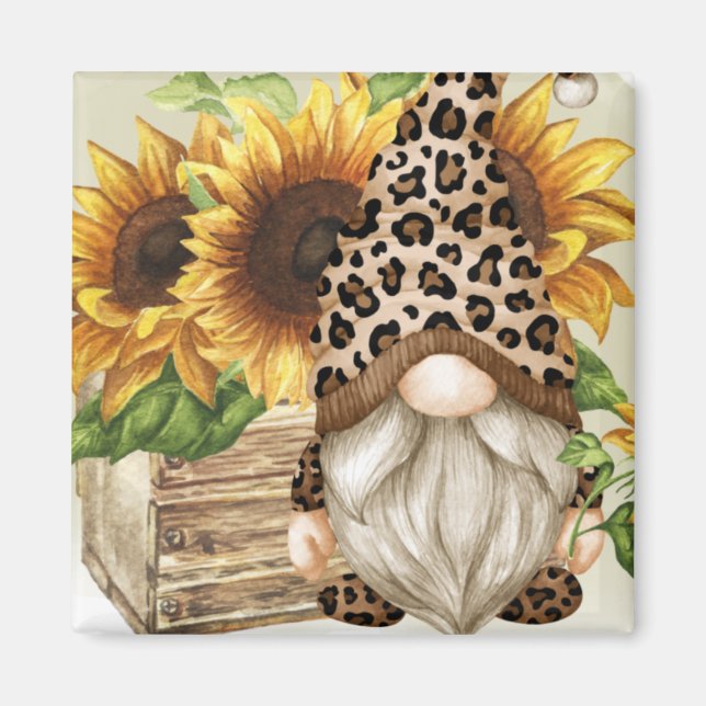 Léopard Gnome Magnet de tournesols (Devant)