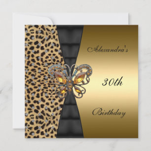 Leopard gold Animal 30th Birthday Butterfly 2 Invitation