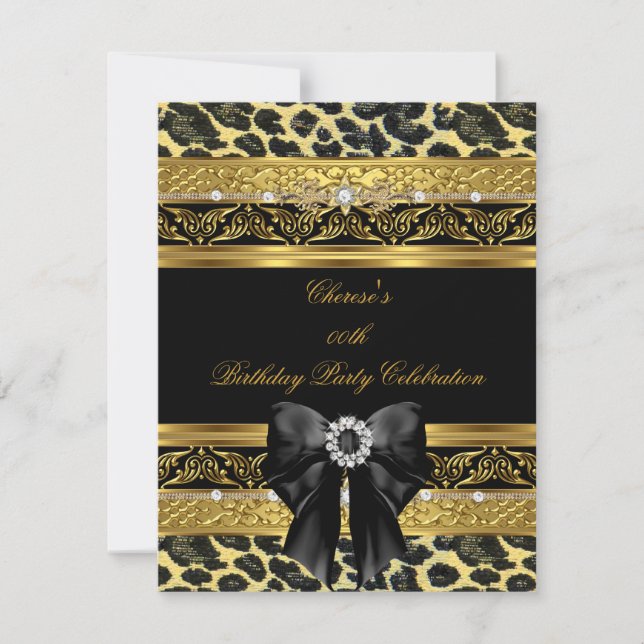 Leopard Gold Birthday Party Elegant Diamond Black Invitation (Front)
