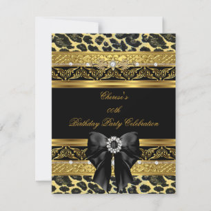 Leopard Gold Birthday Party Elegant Diamond Black Invitation