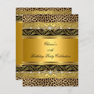 Leopard Gold Birthday Party Elegant Diamond Black Invitation