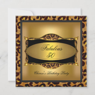 Leopard Gold Black Birthday Party 50th Invitation