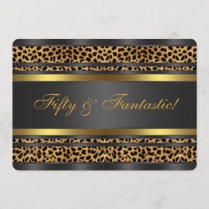 Leopard Gold Black Womans 50th Birthday Party Invitation