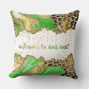 Leopard Gold Multicolor Agate Throw Pillow