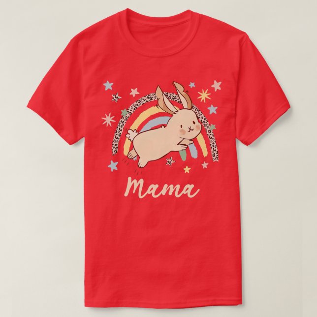 Leopard Graphic Rainbow Bunny Mama  T-Shirt (Design Front)