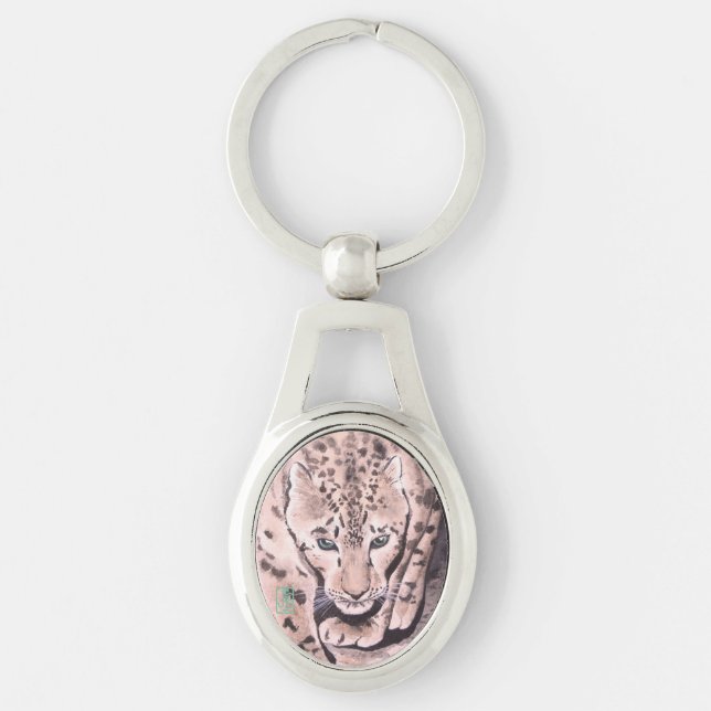 Leopard “Green Eyes” Metal Oval Keychain (Front)