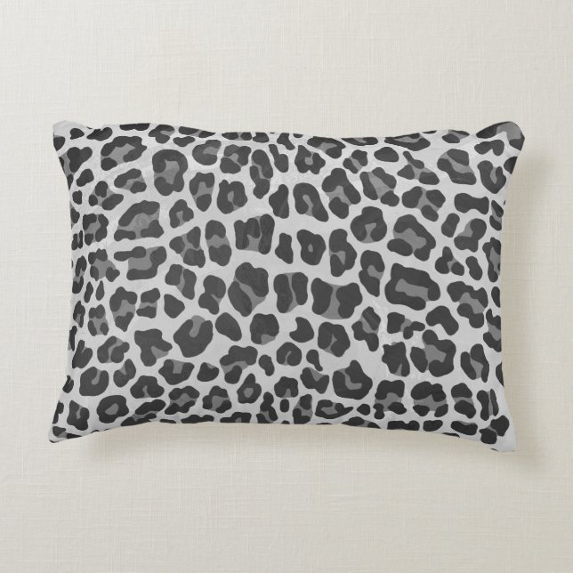 Leopard Grey and Light Grey Print Decorative Pillow (Back)