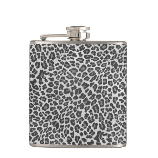 Leopard Grey and Light Grey Print Hip Flask