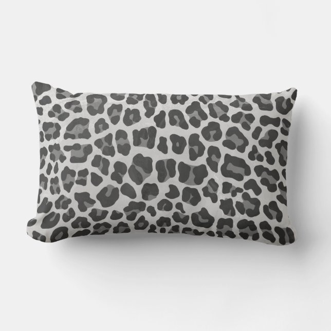Leopard Grey and Light Grey Print Lumbar Pillow (Front)