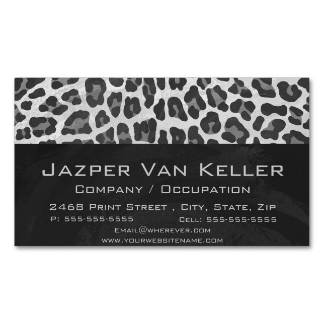Leopard Grey and Light Grey Print Magnetic Business Card (Front)