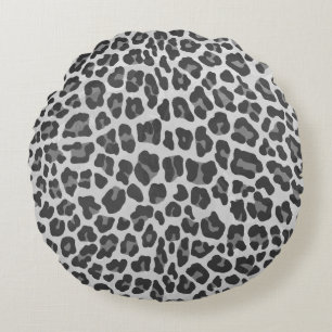 Leopard Grey and Light Grey Print Round Pillow