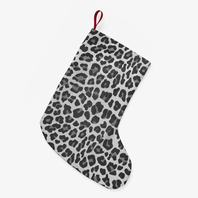 Leopard Grey and Light Grey Print Small Christmas Stocking (Front (Hanging))