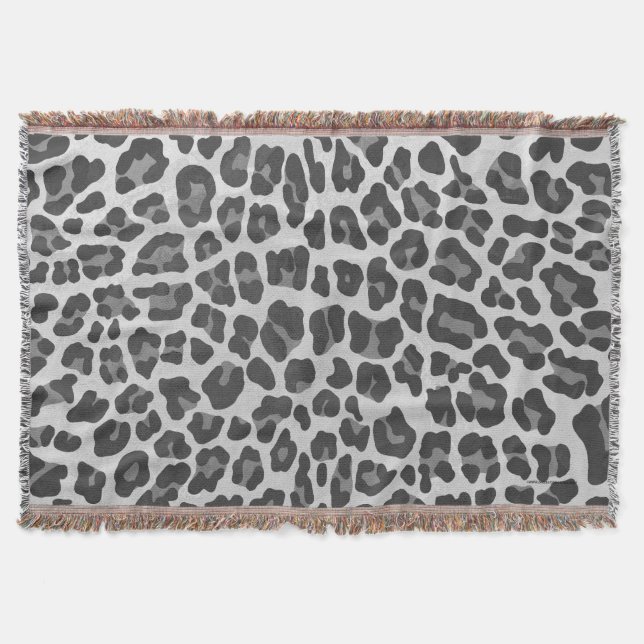 Leopard Grey and Light Grey Print Throw Blanket (Front)