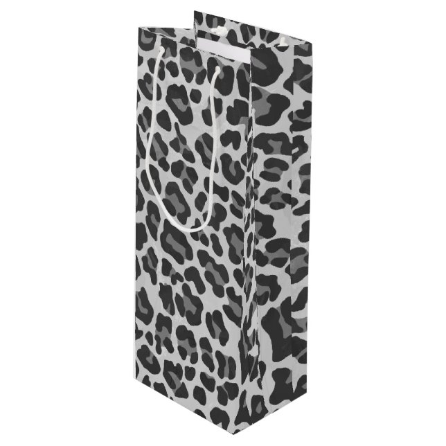 Leopard Grey and Light Grey Print Wine Gift Bag (Front Angled)