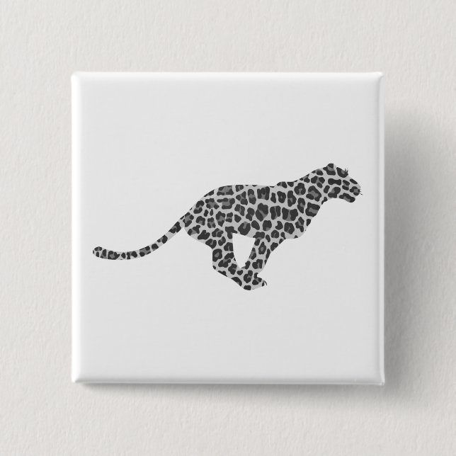 Leopard Grey and Light Grey Silhouette 2 Inch Square Button (Front)