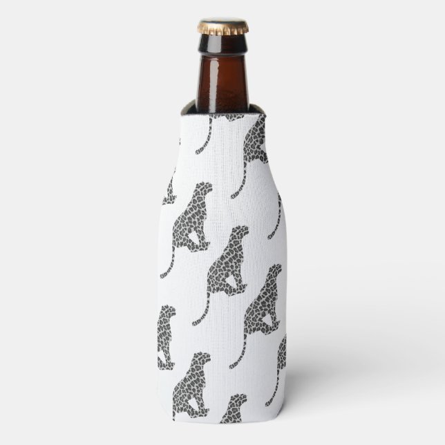Leopard Grey and Light Grey Silhouette Bottle Cooler (Bottle Front)